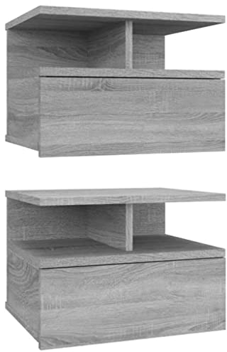 vidaXL 2X Nachttisch Hängend Wand Nachtschrank Nachtkonsole Nachtkommode Wandschrank Hängeschrank Grau Sonoma 40x31x27cm Holzwerkstoff