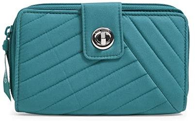 Vera Bradley Damen Baumwolle Turnlock Brieftasche mit RFID-Schutz Geldbörse, Forever Green