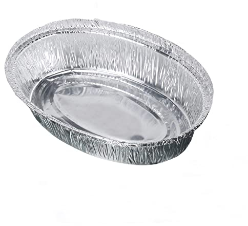 (Pack of 50) 600ML Disposable Aluminium Foil Containers Oval Pie Dishes with Lids -Ideal for Baking, BBQ, Cooking Christmas Party and Meal Prep Tray Disposable Pans Perfect for Home and Takeaway