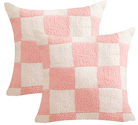 NIDITW Kissenbezüge mit beidseitigem Schachbrettmuster, ultraweich, Mikrofaser, verdeckter Reißverschluss, für Sofa, Couch, Bett, Dekoration, 2 Stück, Pink, ca. 45 x 45 cm
