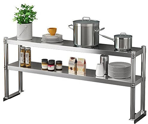 XIaoHESHop 2-stufiger Edelstahl Überregal, Prep & Arbeitstisch mit Unterboden für gewerbliche Küche, Restaurant, Hotel und Lager