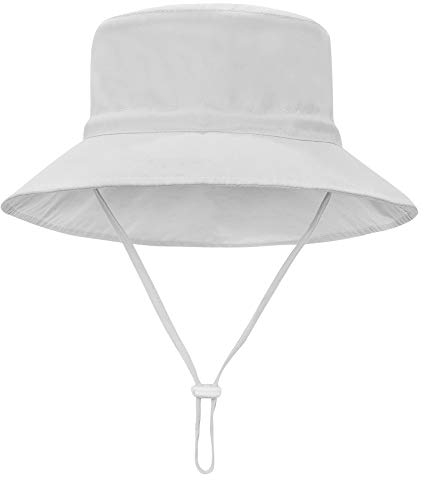 Durio Sonnenhut Baby UV Hut Kinder mit Breite Krempe Sommerhut Verstellbarer Faltbare mit Bindebändern und Nackenschutz Grau 2-4 Jahre (Tag Size L)