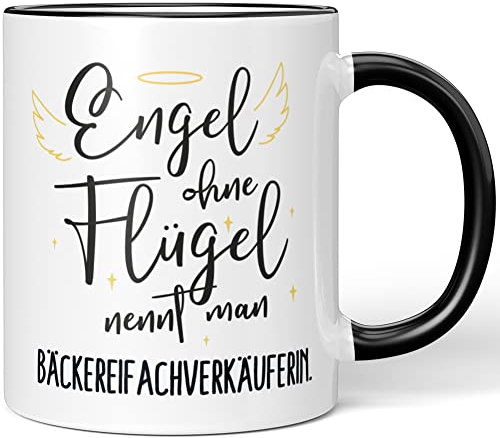 JUNIWORDS Tasse, Engel ohne Flügel nennt man Bäckereifachverkäuferin, Schwarz (5154560)