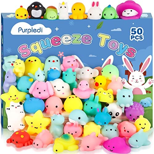 Purpledi 50 Stück Squishies Kawaii Soft Silikon Spielzeug Anti ,Soft Squeeze Stressabbau Squishies Stress Spielzeug mit Verschiedenen Tiermotiven, Mitgebsel Kindergeburtstag Gastgeschenke