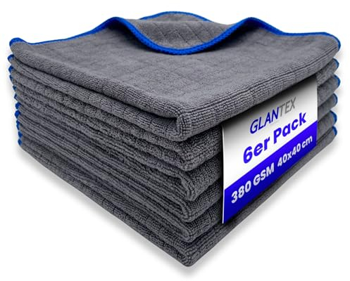 GLANTEX Lackschonende Mikrofasertücher Auto 380 GSM - fusselfreie & saugstarke Microfasertücher für die Autopflege, Microfasertuch Auto, Motorrad & Haushalt, Poliertücher 40cm x 40cm (6)