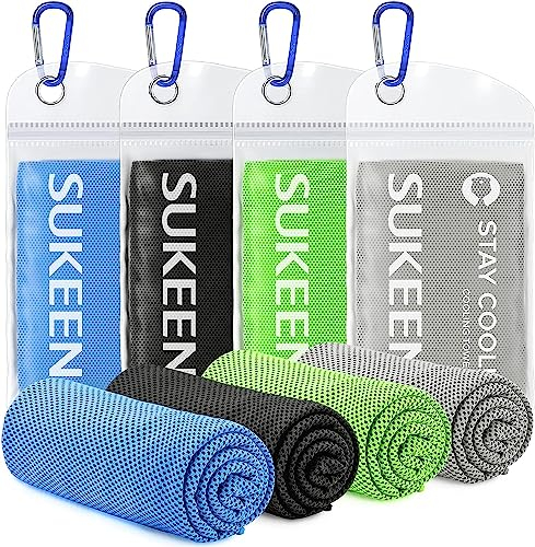 Kühlhandtuch Kühlendes Handtuch Kühltuch für Sofortige Kühlung mit 4 Wasserdichten Beuteln Mikrofaser Sporthandtuch für Fitness Camping Wandern Yoga Golf Reisen (Schwarz/Grau/Himmelblau/Grün, 4 stück)
