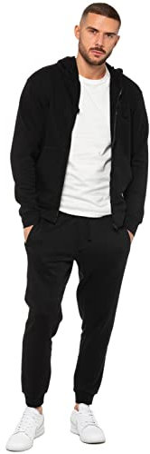 989Zé ENZO Mens Tracksuit Set Long Sleeve Essential Casual Zip Up Hoodie and Regular Fit Cuffed Sweatpants Joggers EZHDZ601 & EZJG598 BLACK L