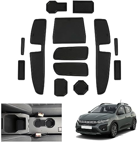 GAFAT Dacia Sandero 3/ Sandero Stepway III 2021-2024 2025 Antirutschmatten, Sandero 2023 Gummimatten, Mittelkonsole Matten, Türnaht Matten, Dacia Sandero 3 Zubehör (Schwarz)