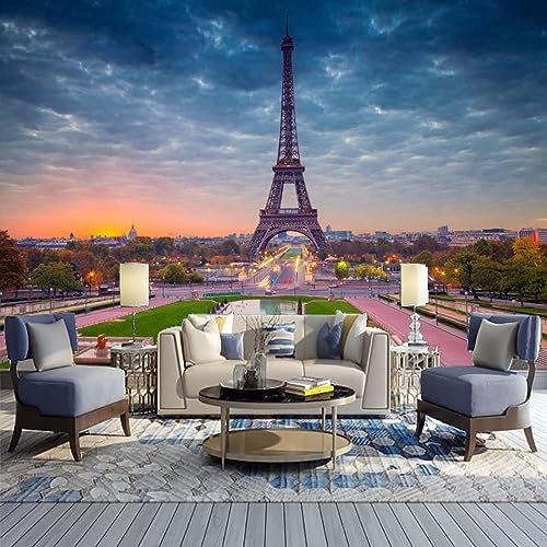 GIVLWF Papier Peint de 3D Paysage Urbain De Paris France, Paysage Du Lever Du Soleil De La Tour Eiffel Papier-Peint Murs - pour Restaurant-Bar à Thème Décoration Murale 350 x 265 cm