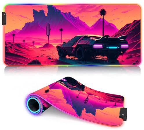 Tapis de Souris néon Voiture RGB, lumière LED, Tapis de Souris de Jeu avec Base en Caoutchouc, Tapis d'ordinateur coloré, Tapis de Bureau pour PC Portable 35x60cm