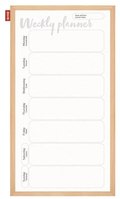 Memobe - Organisationstafel - Wochenplaner - Whiteboard - Beschreibbar & Magnetisch - Wandkalender - Zum Aufhängen - Familienplaner - Weiß - mit Rahmen aus Holz - 30x60 cm