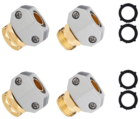 Tuopu Tool Gartenschlauch-Reparatur-Set, 2 Sets aus Aluminiumlegierung, Gartenschlauch-Endstück, männlich und weiblich, Wasserschlauch-Reparaturarmaturen, passend für 1,6 cm und 1,9 cm