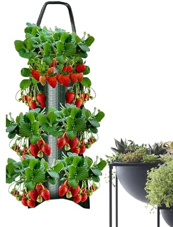 shpuuyy Hängend Erdbeer Pflanztaschen, Erdbeer Pflanzbeutel, Pflanzbeutel Tomaten Umgedrehter, 8 Seitliche Anbautaschen Pflanzsäcke, Für Karotten, Zwiebeln, Tomaten