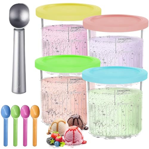 DAKLUNAR Ninja Creamy Deluxe Lot de 4 récipients pour machine à glace NC501 NC500 Series 680 ml, 11 en 1, sans BPA, passe au lave-vaisselle