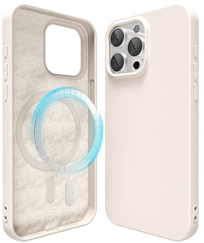 oakxco für 15 Pro Max Hülle Magsafe Silikon Handyhülle Bunt, Ultra Dünn Slim Case Einfarbig Handy Hülle Mädchen, Magnetisch Induktives Laden Schutzhülle Matt Silikonhülle Glatt TPU, Beige Titan
