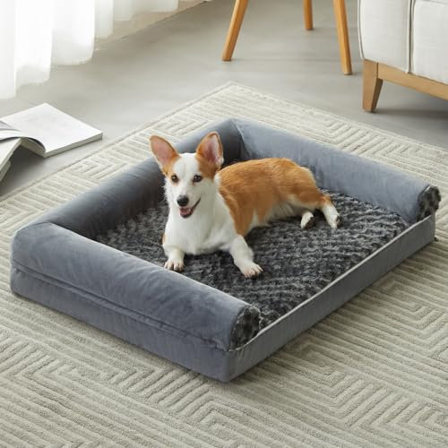 COZYCOIL Hundebett mit orthopädischer Unterstützung, rutschfeste Unterseite, U-förmige Nackenrolle, wasserdichter waschbarer Bezug, weiches Haustier-Hundesofa, 71 x 58 x 16 cm