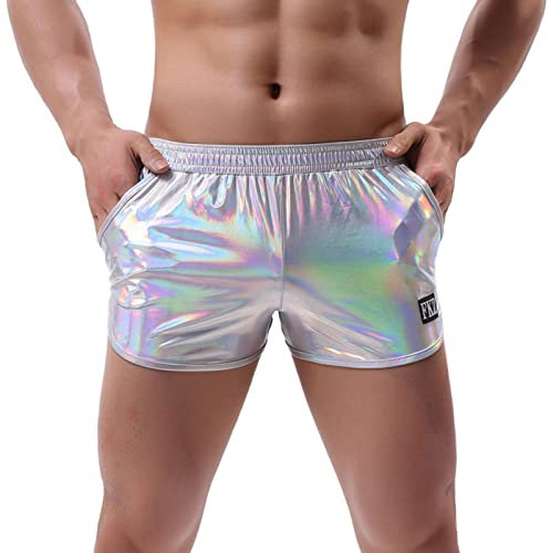 Darringls Shorts Herren Metall Glänzende Kurze Hose Party Gold Silber Einseitige See-Through-Effekt Shorts Bar Metallic-Shorts Pailletten Boxershorts Für Tanzbekleidung Nachtclub Unterwäsche