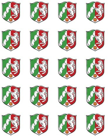 Aufkleber: 25 mm, 20 Stück - Wappen - Deutschland - Nordrhein-Westfalen - DE - NW, NRW - für Auto, Laptop und mehr