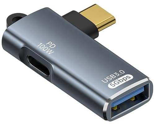 USB C to USB Adaptor - Right Angle USBC to A Converter with 100w PD Fast Charging, 5Gbps USB-C OTG Adapter Compatible for iPhone 15 Pro Max, MacBook, Android Samsung Galaxy & More Type C Device, Gray