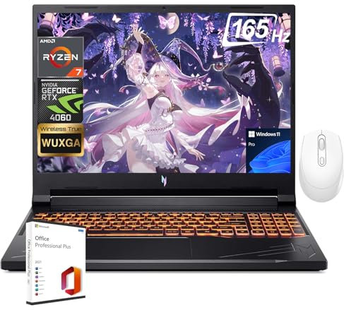 acer Nitro V16 Gaming Laptop - 16 Inch 165Hz WUXGA, AMD Ryzen 7-8845HS (Octa-Core AI Capable Processor), RTX 4060, 64GB DDR5 RAM, 1TB SSD, Microsoft Office & Windows 11 Pro & Mouse