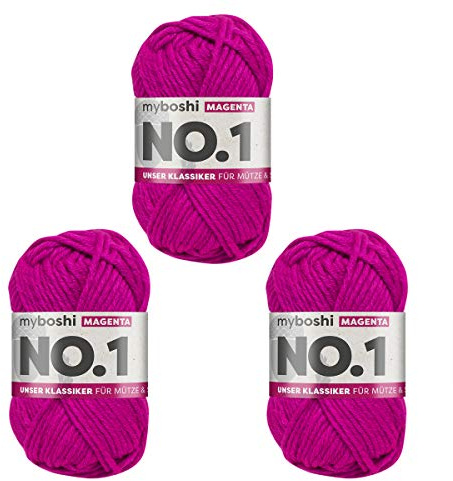 myboshi No.1 Wolle zum Häkeln und Stricken, Schnellstrickgarn, langlebige Mützenwolle, Strickwolle, Häkelwolle, mulesing-frei, 50g, Ll 55m Rosa (Magenta) 3 Knäuel