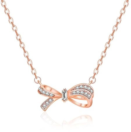 YAZILIND Bow Pendant Necklace with Cubic Zirconia Accents – Delicate and Feminine Jewelry for Women(Rose Gold)