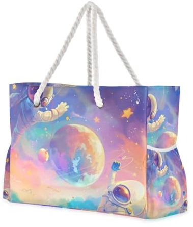 Bolsa portátil de astronauta de dibujos animados con bolsillos laterales para el trabajo con portavasos en el lateral