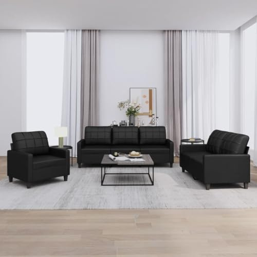 Brokky 3-TLG. Sofagarnitur mit Kissen Sofa Wohnzimmer Sitzgruppe Wohnzimmer Sofa Set Sofas FüR Wohnzimmer Schwarz Kunstlederer / 3201338
