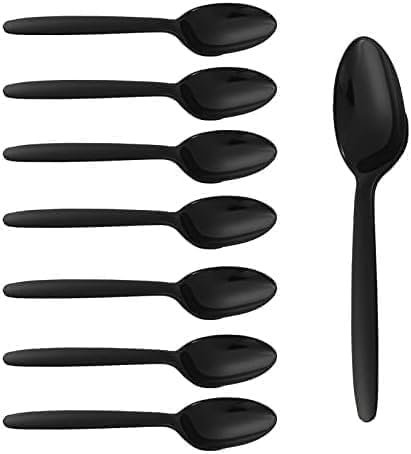 HITHIKA Reusable Spoons 18cm Pack of 50 Black for Party Spoons Microwavable Safe and Dishwasher Heavy Duty Spoons Tableware and Dinnerware