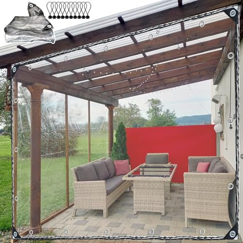ZLRBN Copertura Laterale per Pergola, Telo Trasparente Impermeabile alla Pioggia Tende Plastica da Esterno Trasparente Copertura per Pergola, Portico, Gazebo, Cabana(7x9ft/2x2.6m)