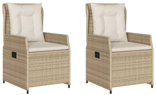 Willood Gartensessel Liegestuhl Gartenstühle 2 STK. Verstellbar Beige Poly Rattan