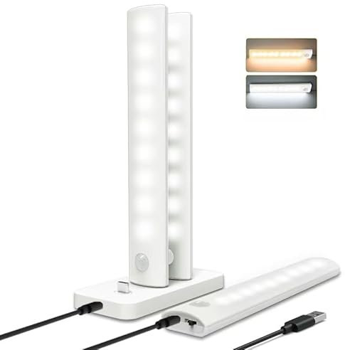 Mafababe Under Cupboard Kitchen Lights, 3 Pack Small Rechargeable Motion Sensor Lights Indoor with Charging Base Wireless LED Night Lights for Wardrobe Cabinet Stair and Mirror, 2 Color Temperatures