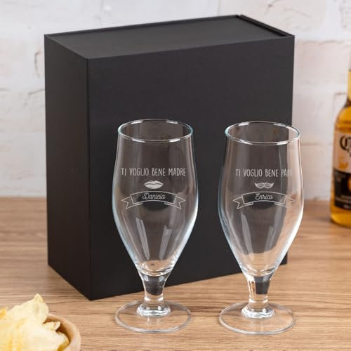 Wanapix | Set Bicchiere di Birra Personalizzato | 50 cl. | Con Nome, età e data di nascita| Bicchieri Ecologici senza piombo | Regalo originale per Birrai | Ti voglio bene