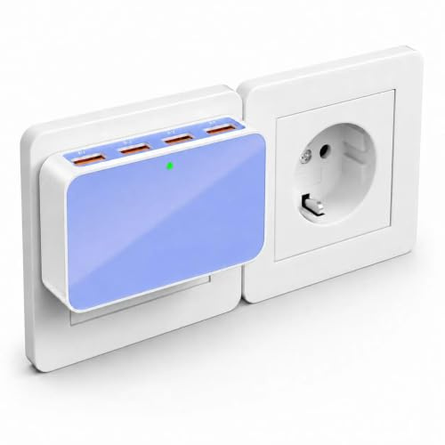 VPSUN USB Ladegerät Flach 25W,4 USB-A Netzteil Stecker Mehrfach Ladeadapter,Kompakter Reise UK/US Handy Ladeblock Schnellladegerät,für iPhone,Samsung,iPad,AirPods(Blue)