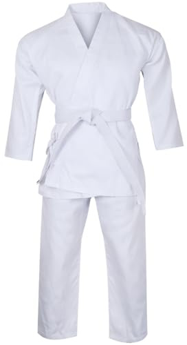 Lisaro Karateanzug weiß für Kinder & Erwachsene – Kampfsportanzug Karate Gi inkl. Hose mit Gummibund & Gürtel – atmungsaktiv & robust – für Training, Dojo, Verein & Wettkampf