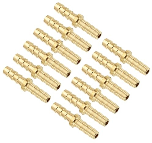 Kozelo Pack of 12 Brass Hose Barb Fittings 1/8(3mm) Hose Barb to 1/8(3mm) Fittings for Water Air Oil Gas Fuel Pipe Connections