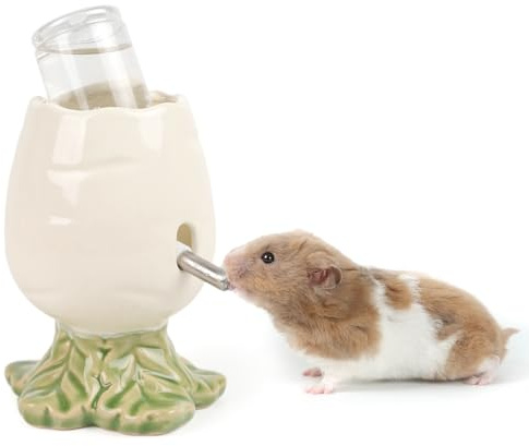 Hamster Water Bottle for Glass Tank, Carrot Ceramic Stand Holder with 80ML Bottle, Chew Proof Gerbil Water Dispenser for Dwarf Syrian Hamster Mice Rat