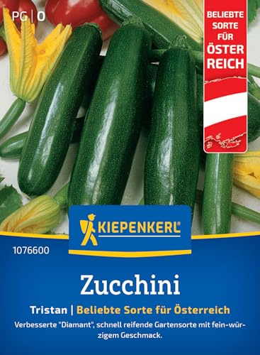 Kiepenkerl Zucchinisamen Tristan F1 1076600, Gemüsesaat | Mittelgrüne Zucchini-Samen für Freiland, Zucchini-Pflanze für österreichische Gärten