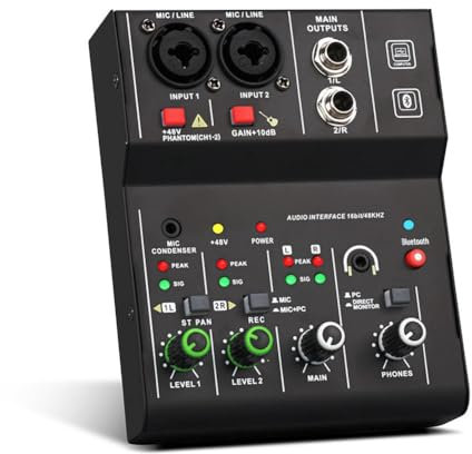 Uxsjakjsd Mini USB Audio Interface Mixer: 2 Channels for Efficient Guitar Recording & Studio Singing