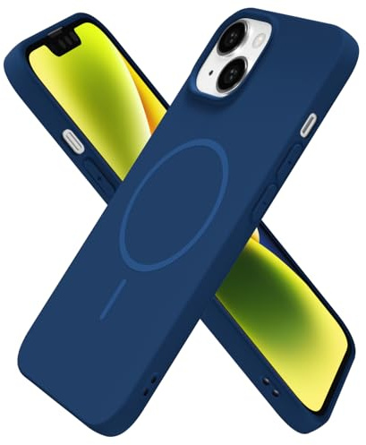 oakxco for iPhone 14 iPhone 13 Case Silicone Mag Safe, Magnetic Slim Thin Phone Case Compatible with Magsafe Wireless Charging, Cute Girly Aesthetic Soft Rubber Safecase for Women Girls, Navy Blue