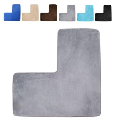 Tapis de bain d'angle en forme de L, doux en polaire de corail/duvet, antidérapant et super absorbant, lavable en machine, pour coin douche, baignoire, salle de bain et WC