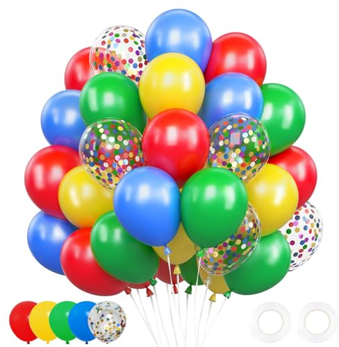 Luftballons Bunt, 62 Stück Bunte Luftballons Geburtstag | Luftballons Bunt, Ballons Regenbogen Geburtstagdeko mit Grün Blau Rot Gelb Ballon für Kindergeburtstag Karneval Zirkus Taufe