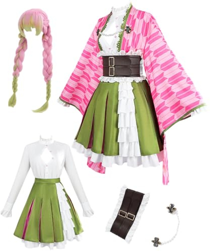 TYRHDJZQ Anime Cosplay Rosa Mantel Grüner Rock Damen Outfit Kostüm Halloween