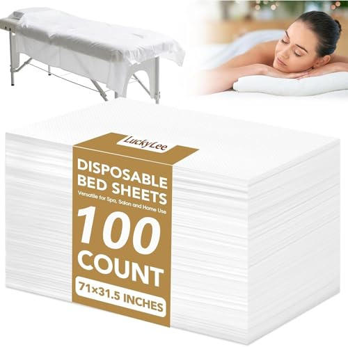 Lot de 100 Draps Jetables, Drap Jetable Table Massage, Drap de Massage Jetable, Drap de Lit Jetable pour Salon, Spa, Tatouage, Fabriqué en Tissu Non Tissé, 80 x 180 cm (Blanc)