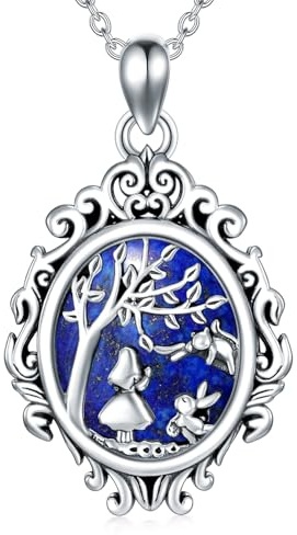 SLIACETE Natürliche Türkis Alice im Wunderland Halskette 925 Sterling Silber Damen Alice im Wunderland Schmuck Geschenk