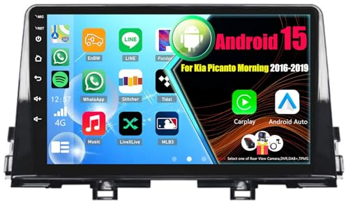 Android Autoradio pour Kia Picanto Morning 2016-2019 avec CarPlay Android Auto sans Fil 9 Pouces Écran Tactile Radio avec Bluetooth WiFi(8Core(8+256GB))
