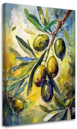 Feeby Leinwandbilder - Deko Bilder - Oliven Acryl wie gemalt - Canvas 70x100 1tlg- Wandbilder Schlafzimmer - Aesthetic Room Decor - Modern Wanddeko - Bild auf Leinwand - Fertig Gespannd