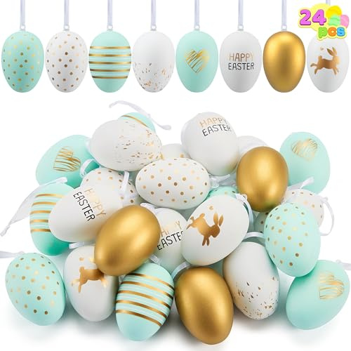 JOYIN 24 pcs 6cm Bunte Ostereier zum Aufhängen, Plastik-Ostereier für Party-Dekorationen zum Osterthema, Osterbaumschmuck, Festbedarf