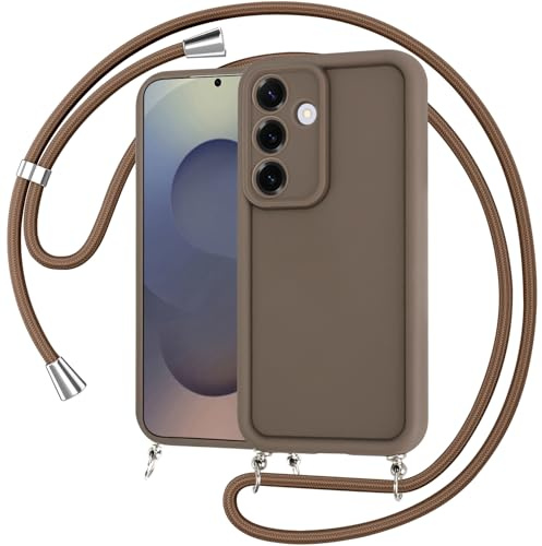 AICISINGN Handyhülle für Samsung Galaxy S24 Hülle mit Band,Handykette Schutzhülle mit Abnehmbar Kordel Kette zum Umhängen Stoßfeste Kameraschutz Case für Samsung S24 Braun,01