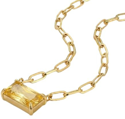 DEPHINI 18k Gold Plated Paperclip Chain Necklace for Women Cubic Zirconia | Hypoallergenic, Waterproof, Adjustable length, Stainless steel base , CZ Pendant